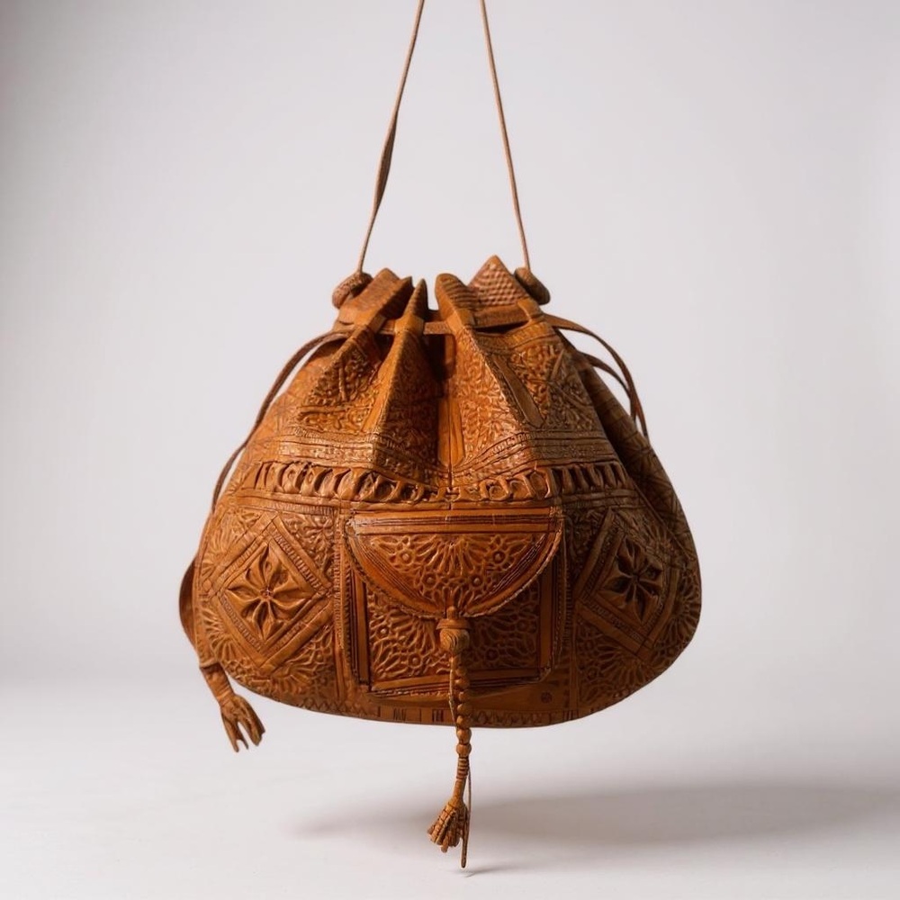 Vintage Tooled Leather Saddle Shoulder Tan Sling bag Large